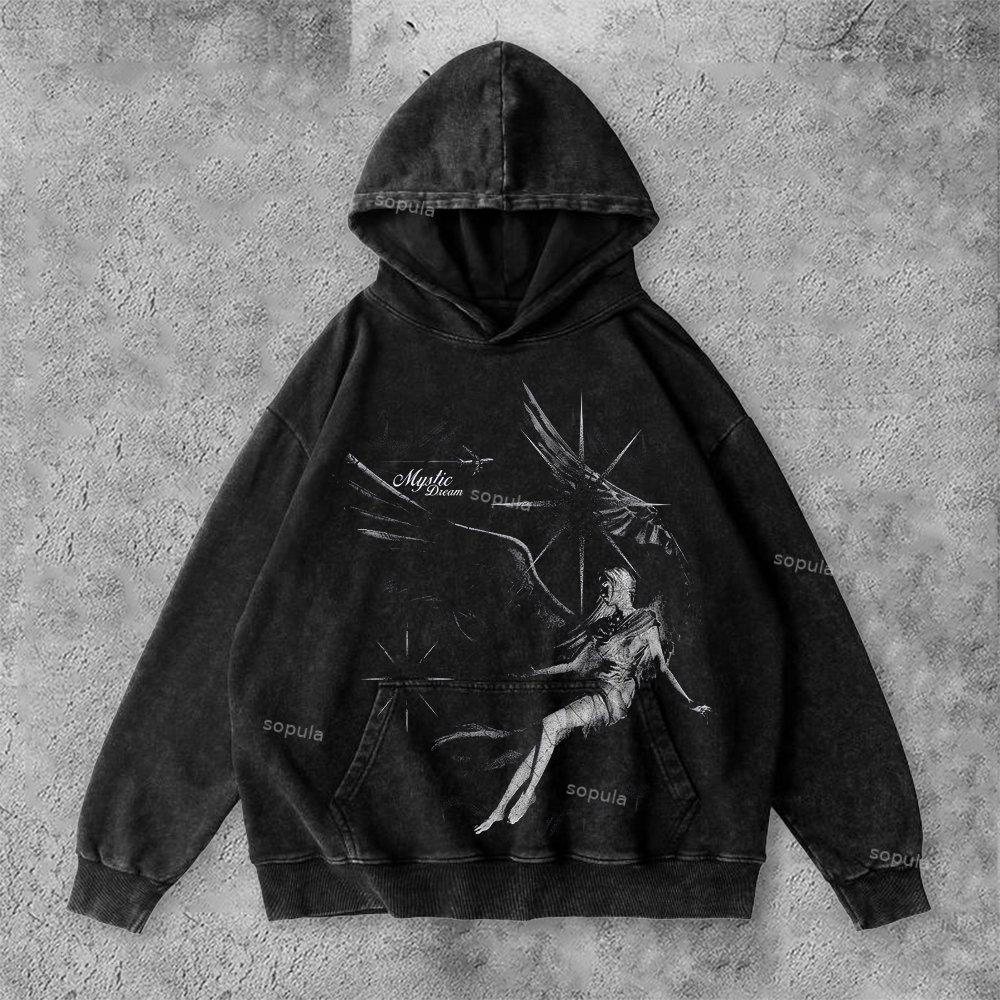 Vintage Butterfly Graphic Washed Hoodie Product Image
