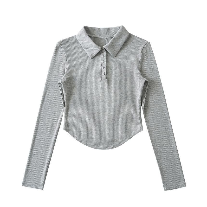 Long-Sleeve Plain Polo Shirt Product Image