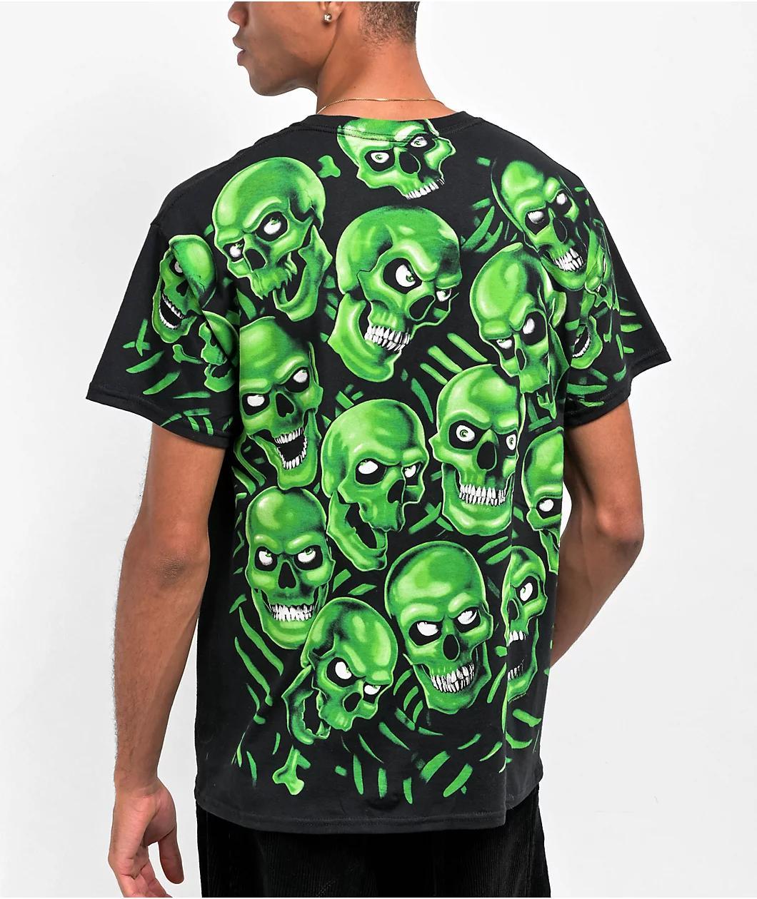 Liquid Blue Skull Pile Black T-Shirt Product Image