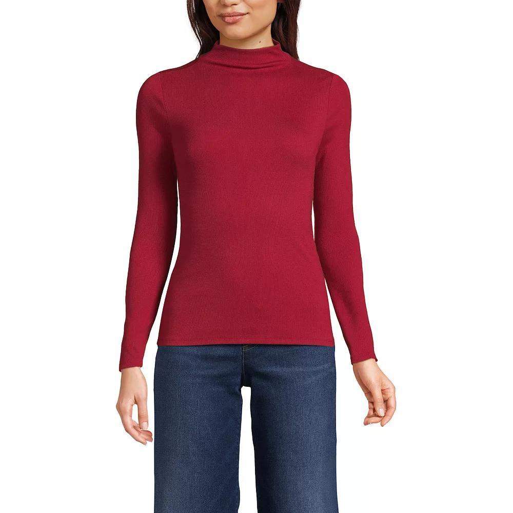 Women's Lands' End Rib Skimming Long Sleeve Mock Neck Top, Size: Medium, Red Red Product Image