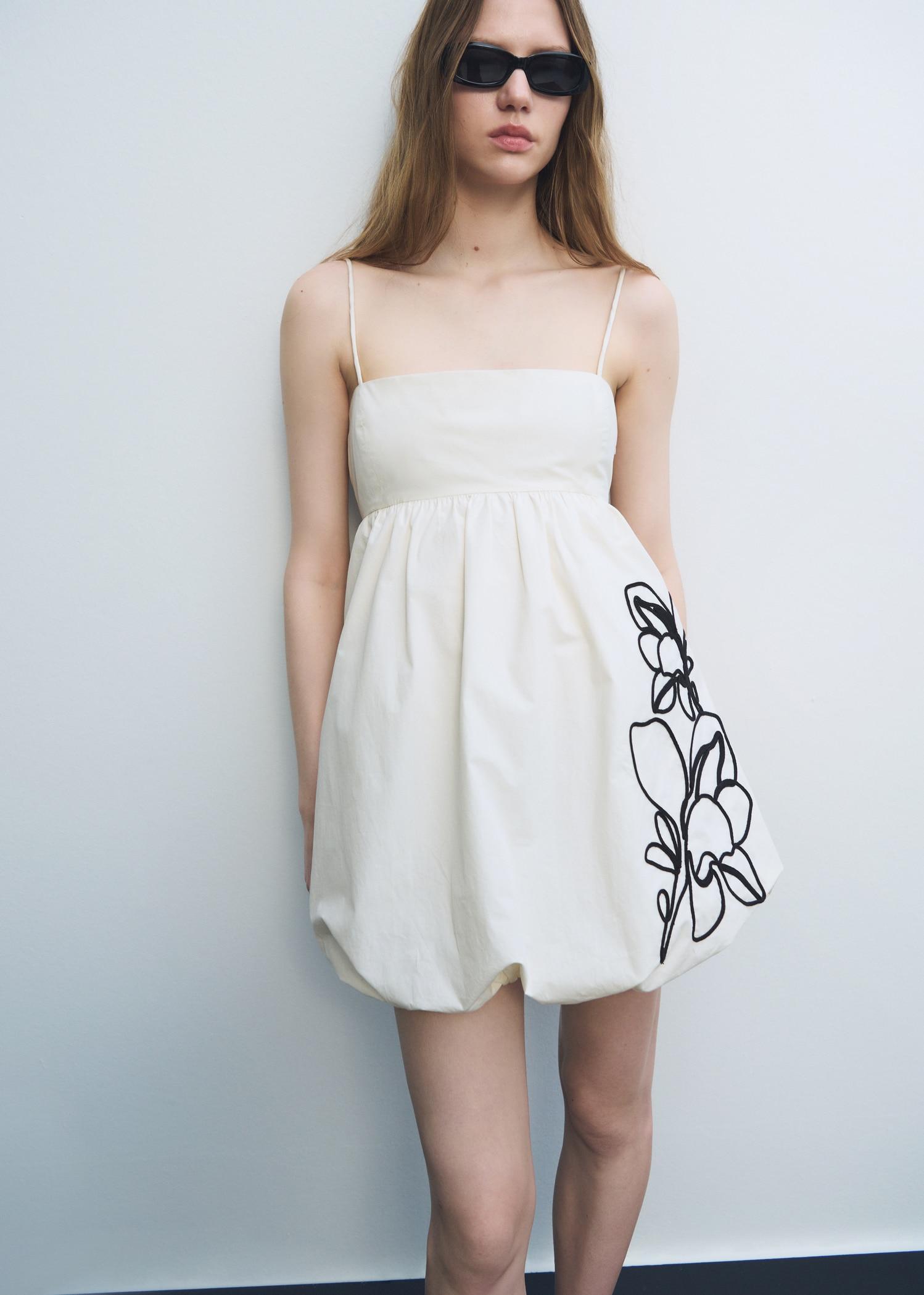 Balloon-effect embroidered dress - Women | MANGO USA Product Image