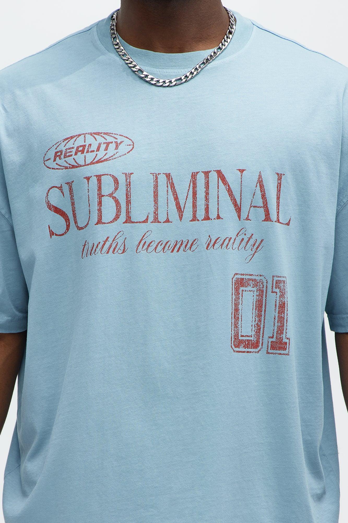 Reality Subliminal Oversized Short Sleeve Tee - Light Blue Product Image