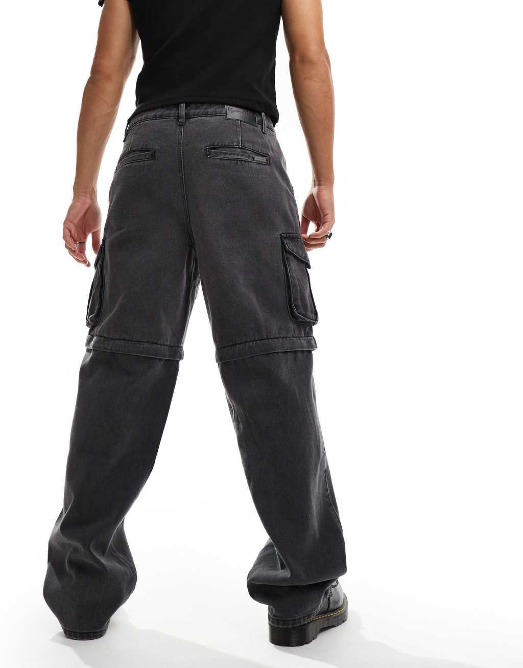 Liquor N Poker rapture baggy fit jeans with script detail in black wash Product Image