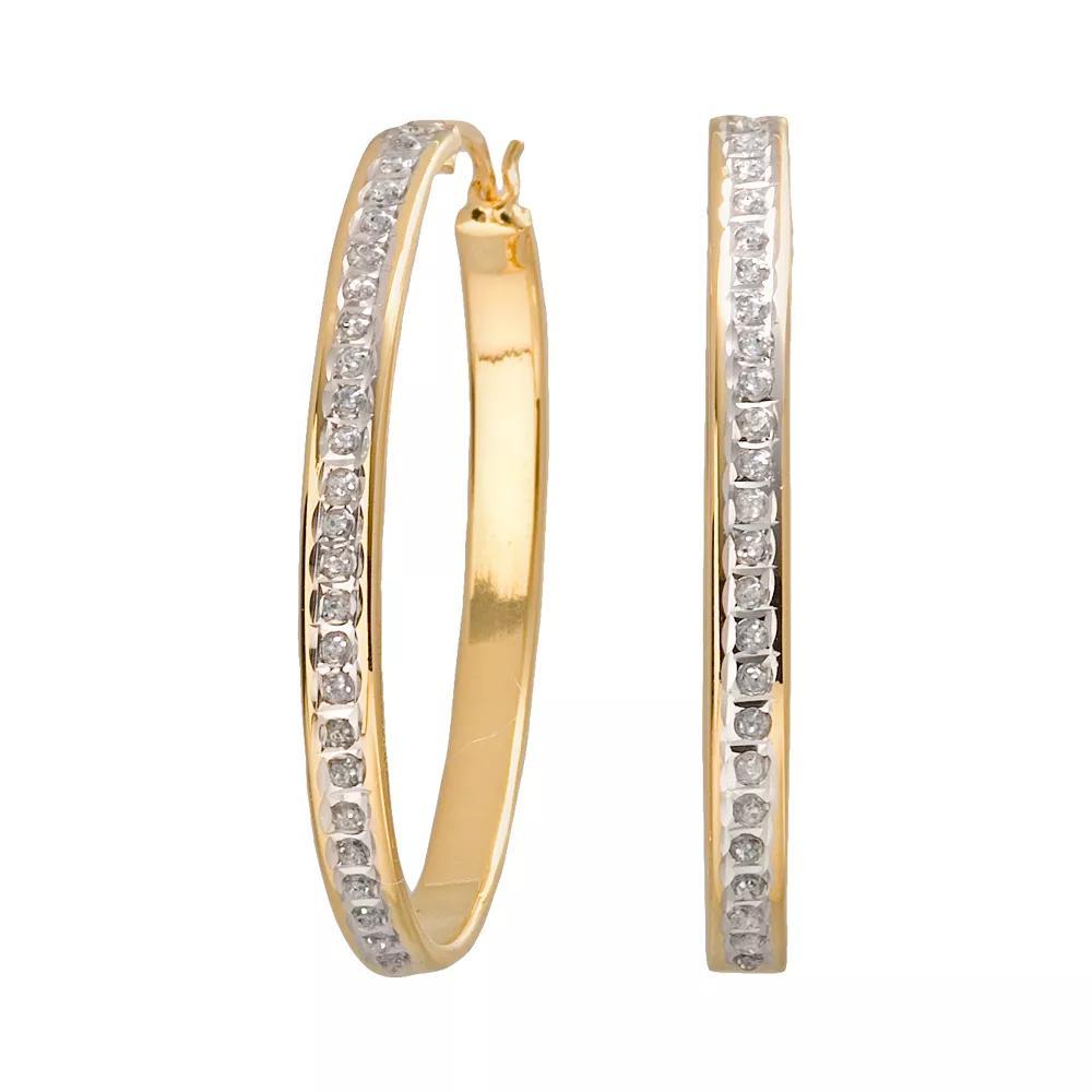 Diamond Mystique 18k Gold Over Silver Oval Hoop Earrings, Women's, Yellow Product Image