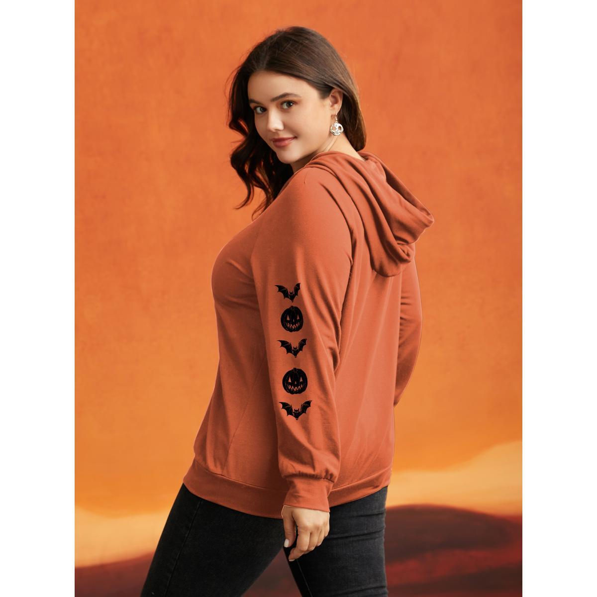 Plus Size Trick & Chic Graphic Sweatshirt Women Brightorange Casual Drawstring Hooded Everyday Sweatshirts BloomChic 12/L Product Image