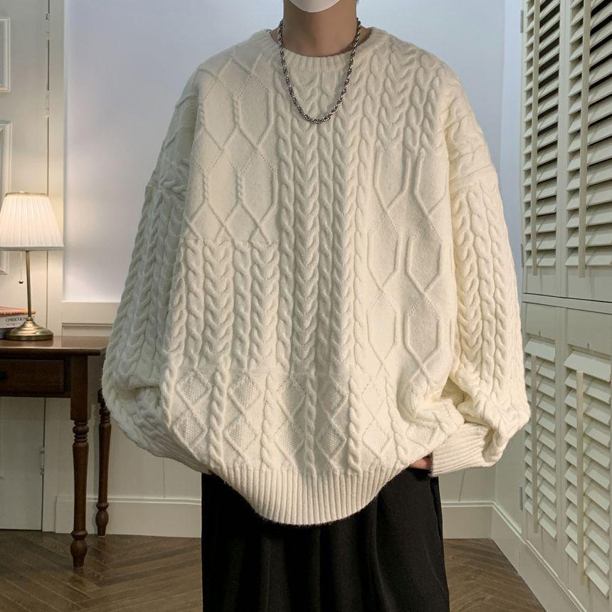 Crew Neck Cable Knit Sweater Product Image