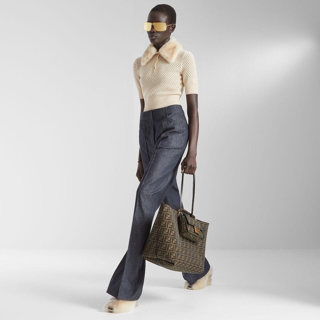 Baguette MiniBrown FF jacquard fabric bag Product Image