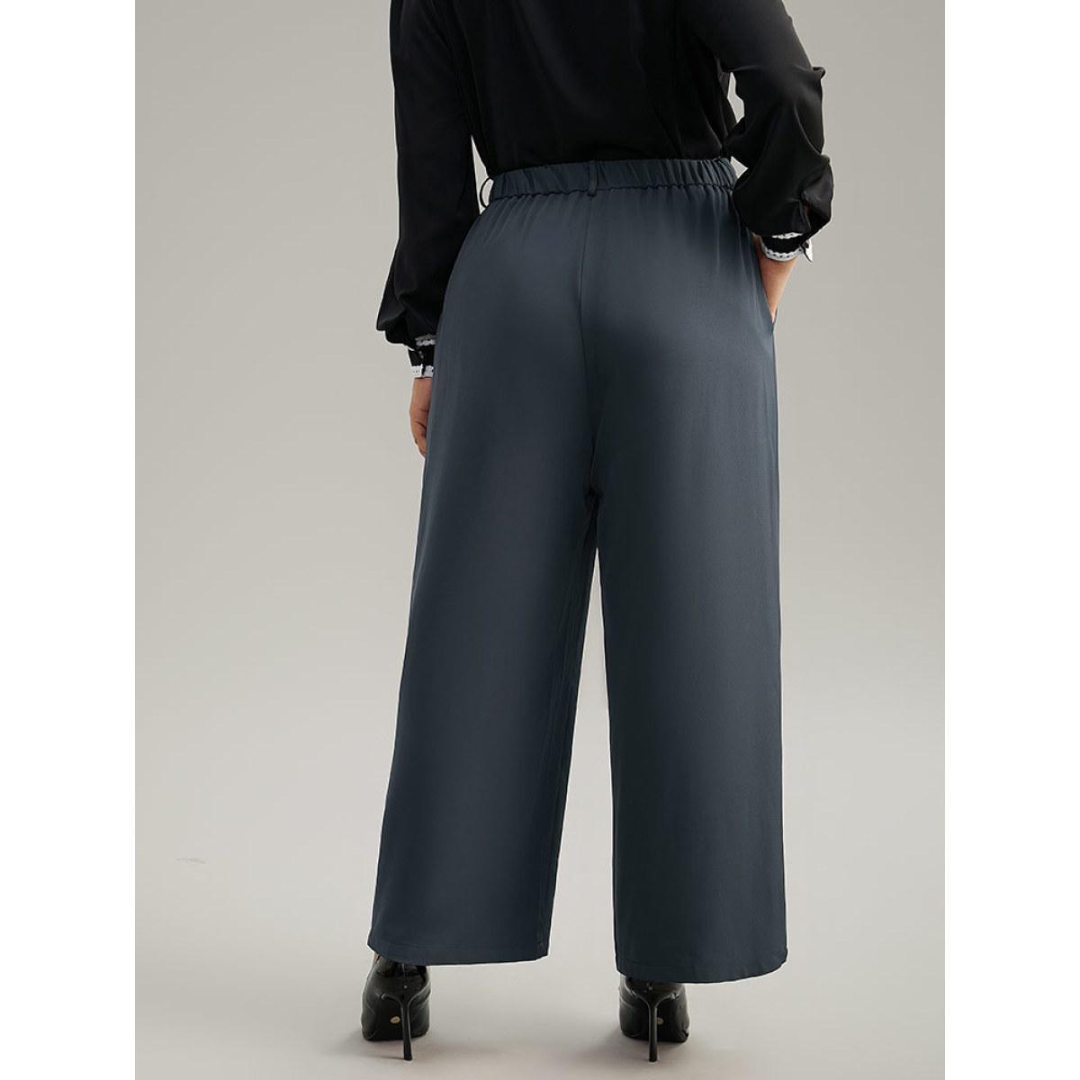 Plus Size Static-Free Plain High Rise Elastic Waist Pants Women DimGray Office Straight Leg High Rise Work Pants BloomChic 22-24/3X Product Image