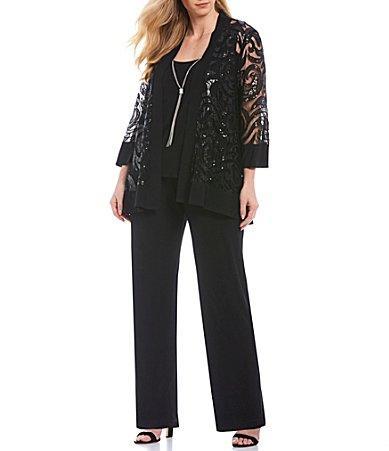 R  M Richards Plus Size Scoop Neck 34 Sleeve Swirl Sequin Jacket 2 Product Image