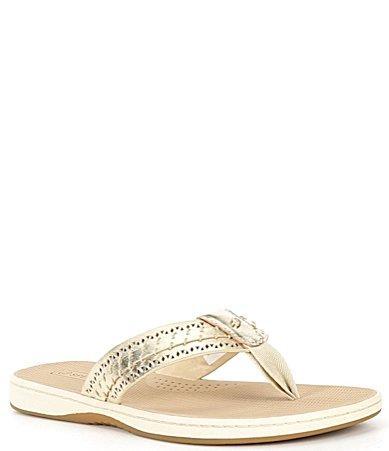 Sperry Womens Seafish 3 Perforated Leather Flip Flops Product Image