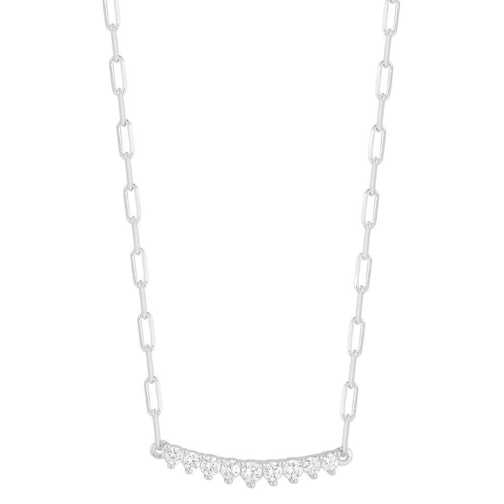 Sunkissed Sterling Cubic Zirconia Small Bar Necklace, Women's, Size: 18", Silver Tone Product Image