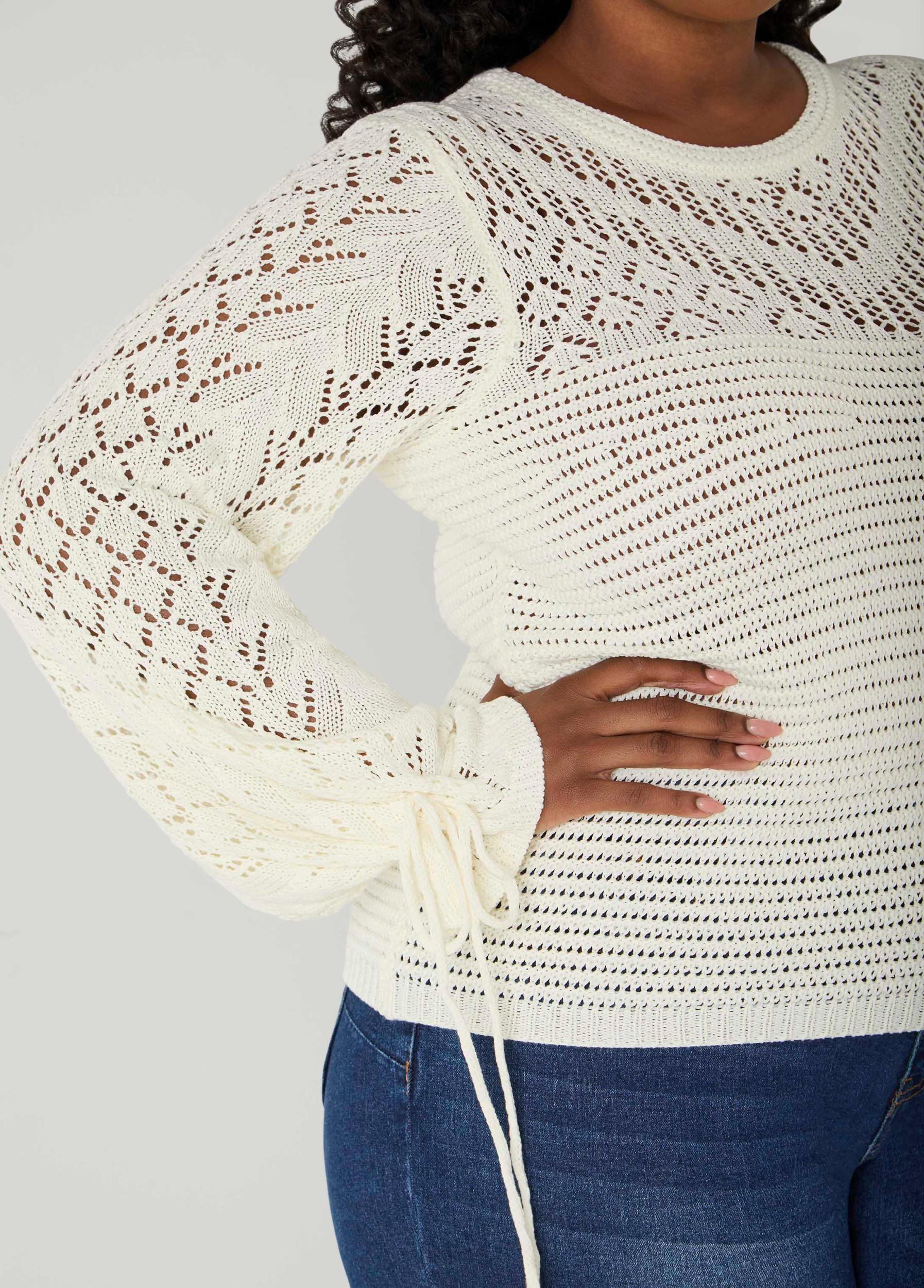Drawstring Crochet Sweater Product Image