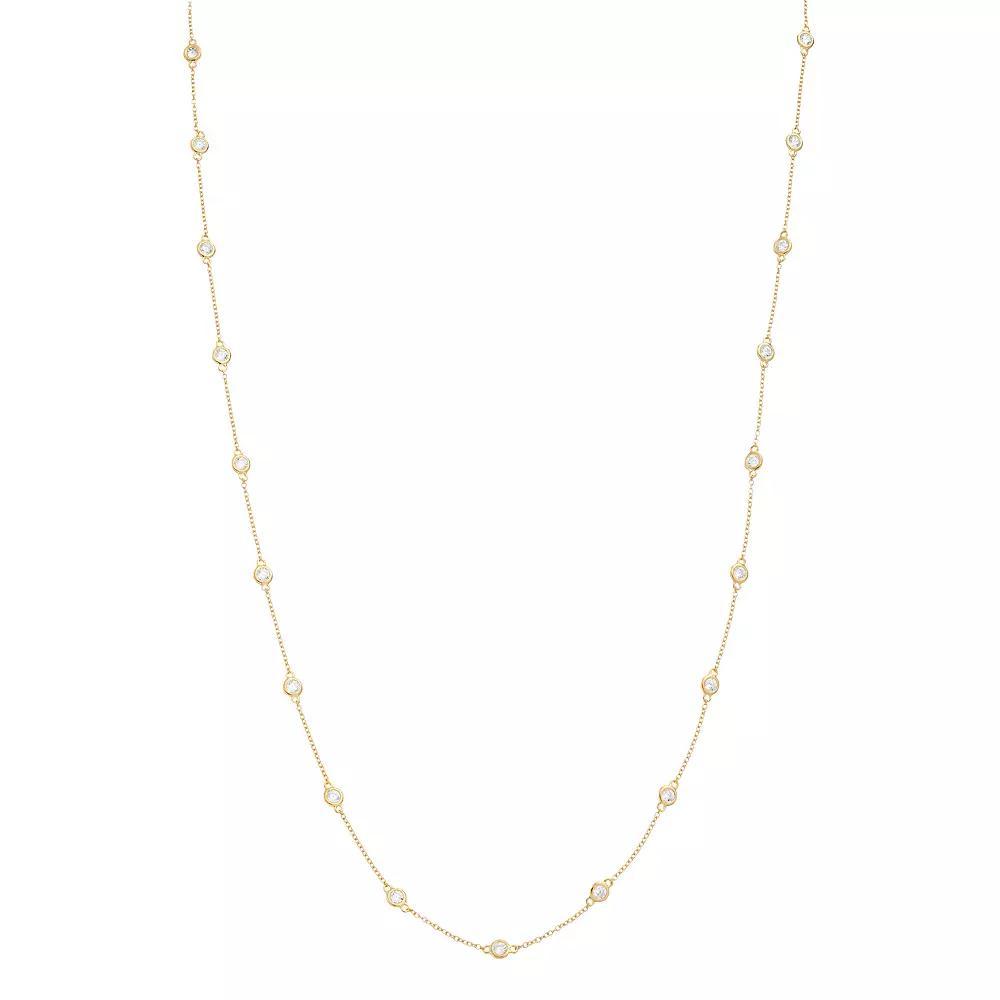 Sterling Silver Cubic Zirconia Station Necklace, Women's, Size: 24", Gold Tone Product Image