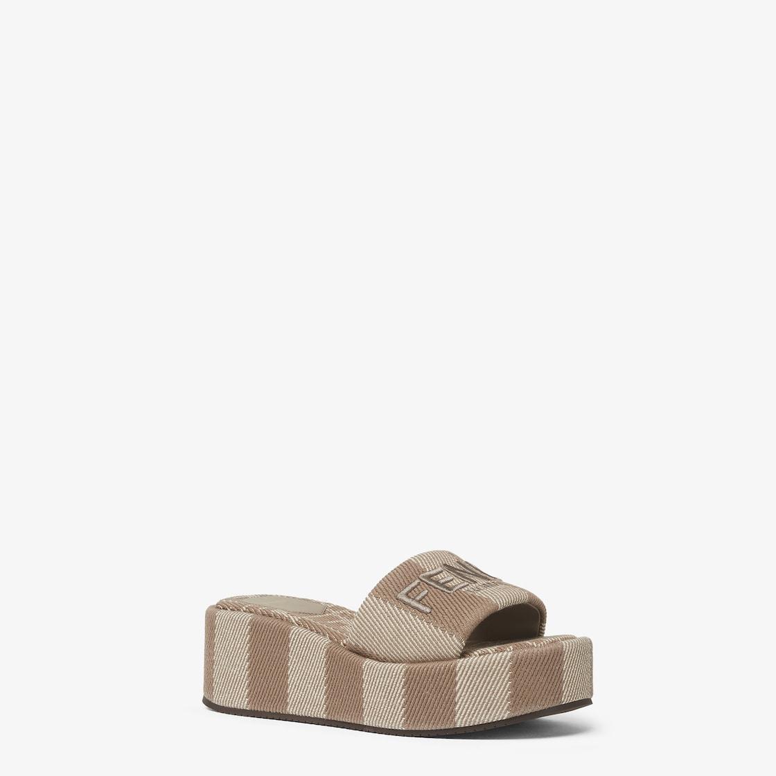 Fendi SunshineDove gray denim-effect jacquard flatform slides Product Image