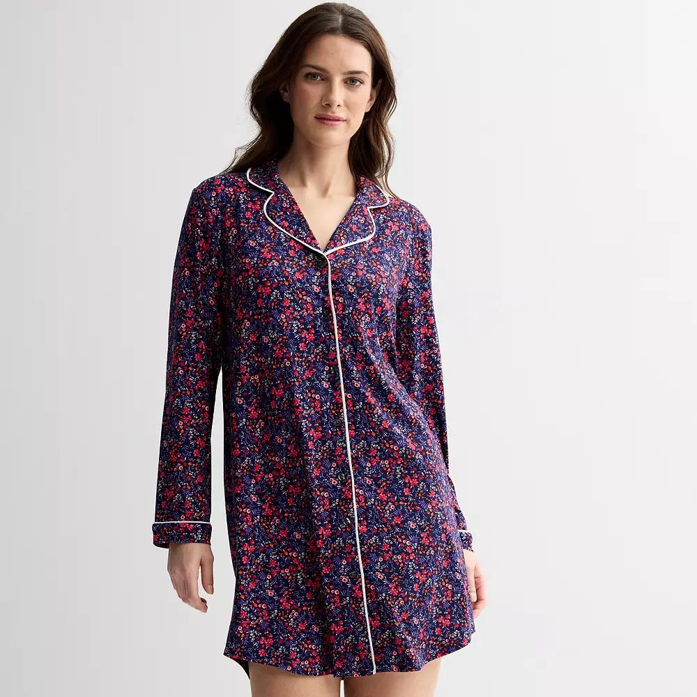 Womens Draper James Cozy Pajama Sleepshirt Blue Field Flower Product Image