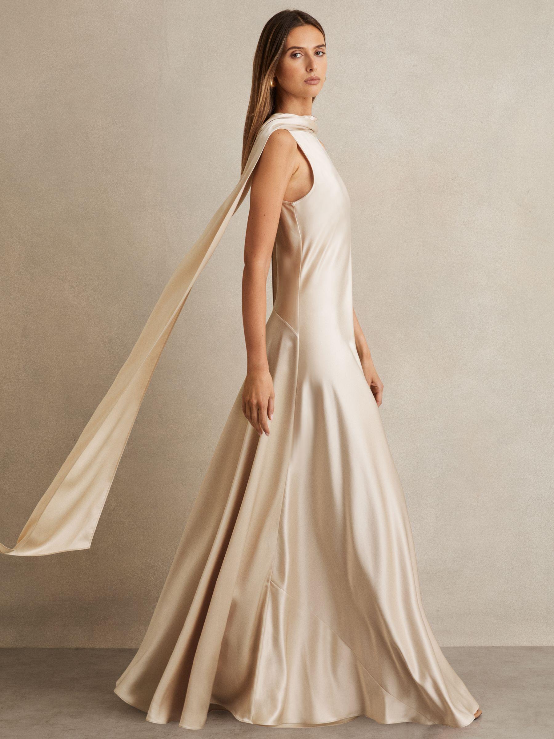 Satin Cape Maxi Dress in Champagne Product Image