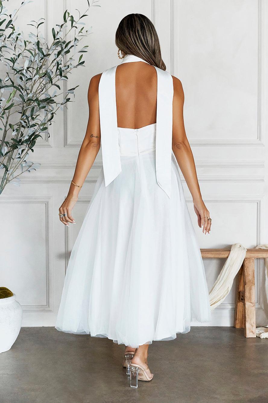 Highest Level Satin Tulle Midi Dress White Product Image