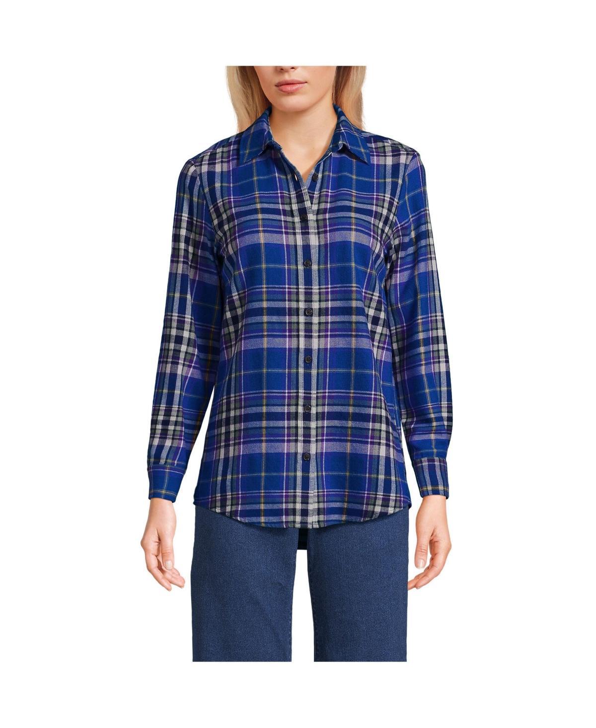 Women's Lands' End Flannel Boyfriend Shirt, Size: XS, Ivory Blue Plaid Product Image