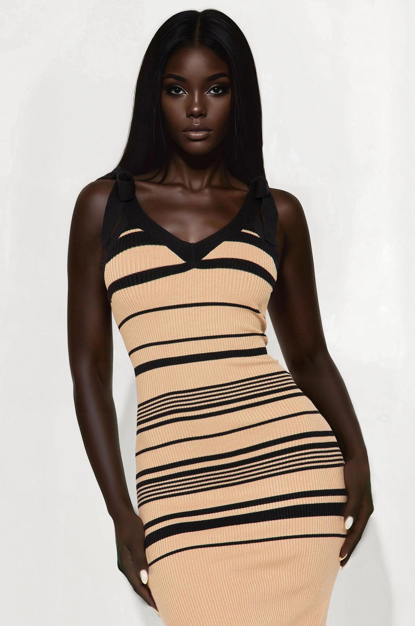 Courtney Striped Sweater Midi Dress - Taupe Product Image