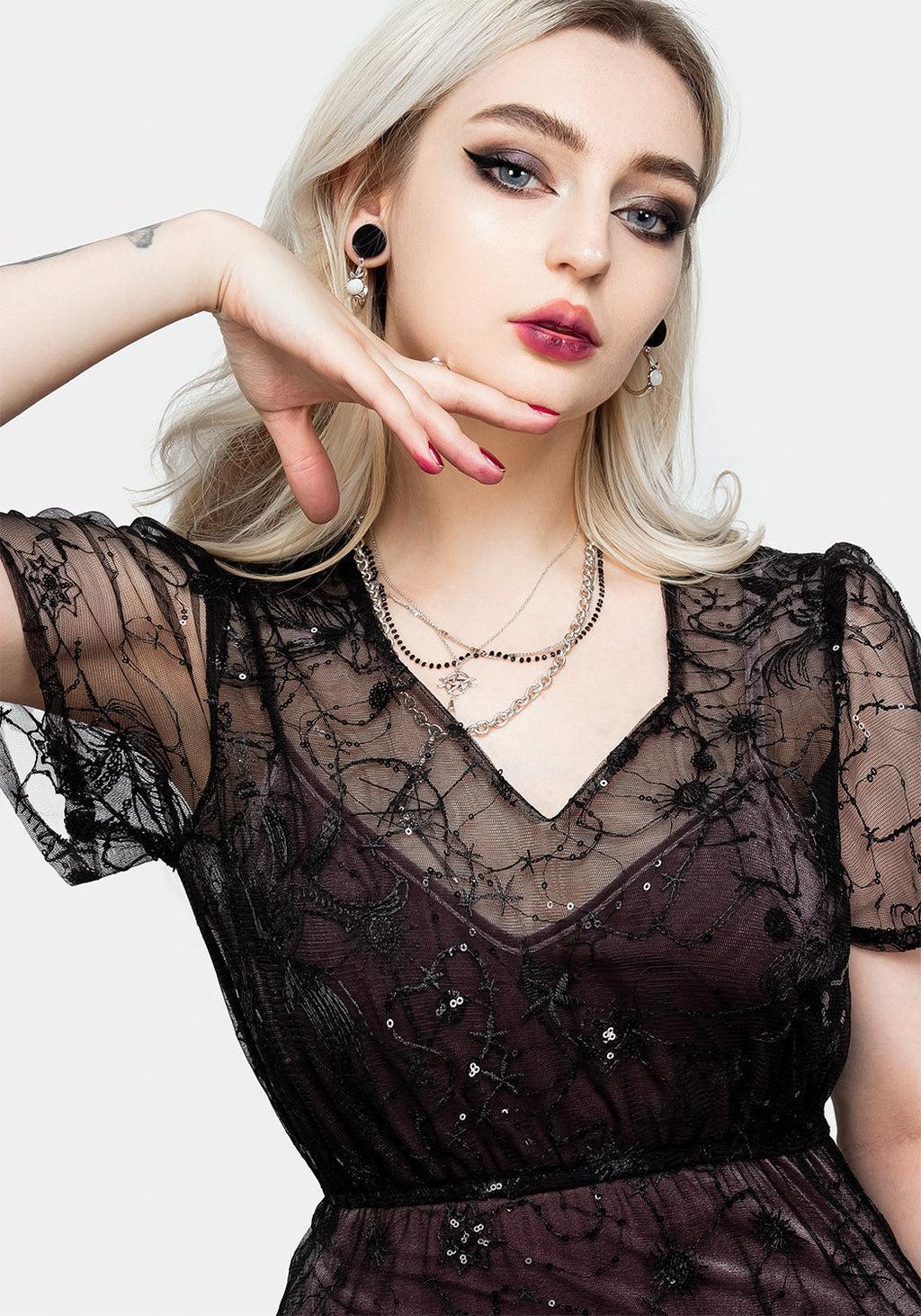 Lune Sequined Tiered Velvet Slip Dress Product Image