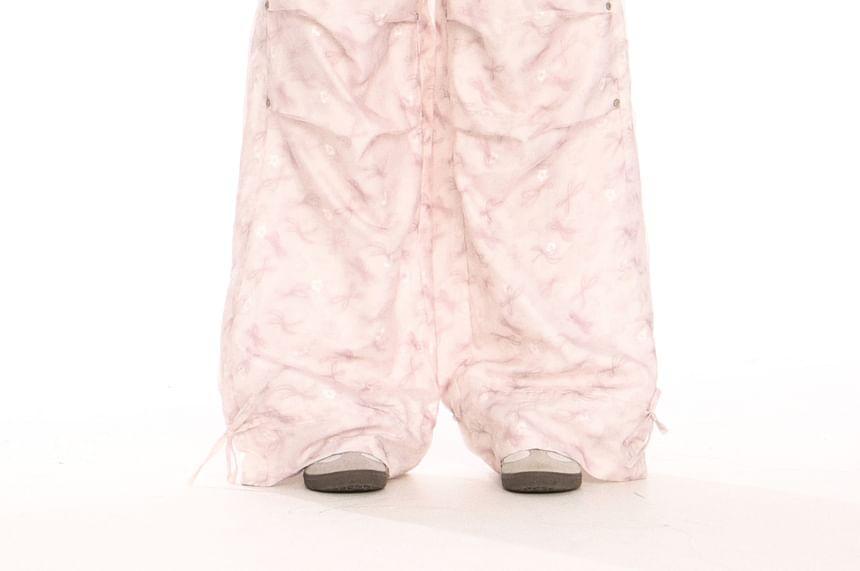Mid Waist Butterfly Print Wide Leg Cargo Pants Product Image