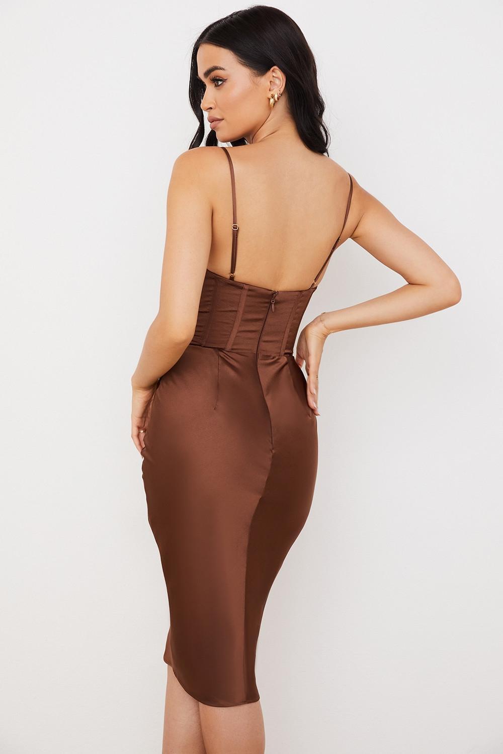 Myrna  chocolate satin corset slip dress - sale Product Image