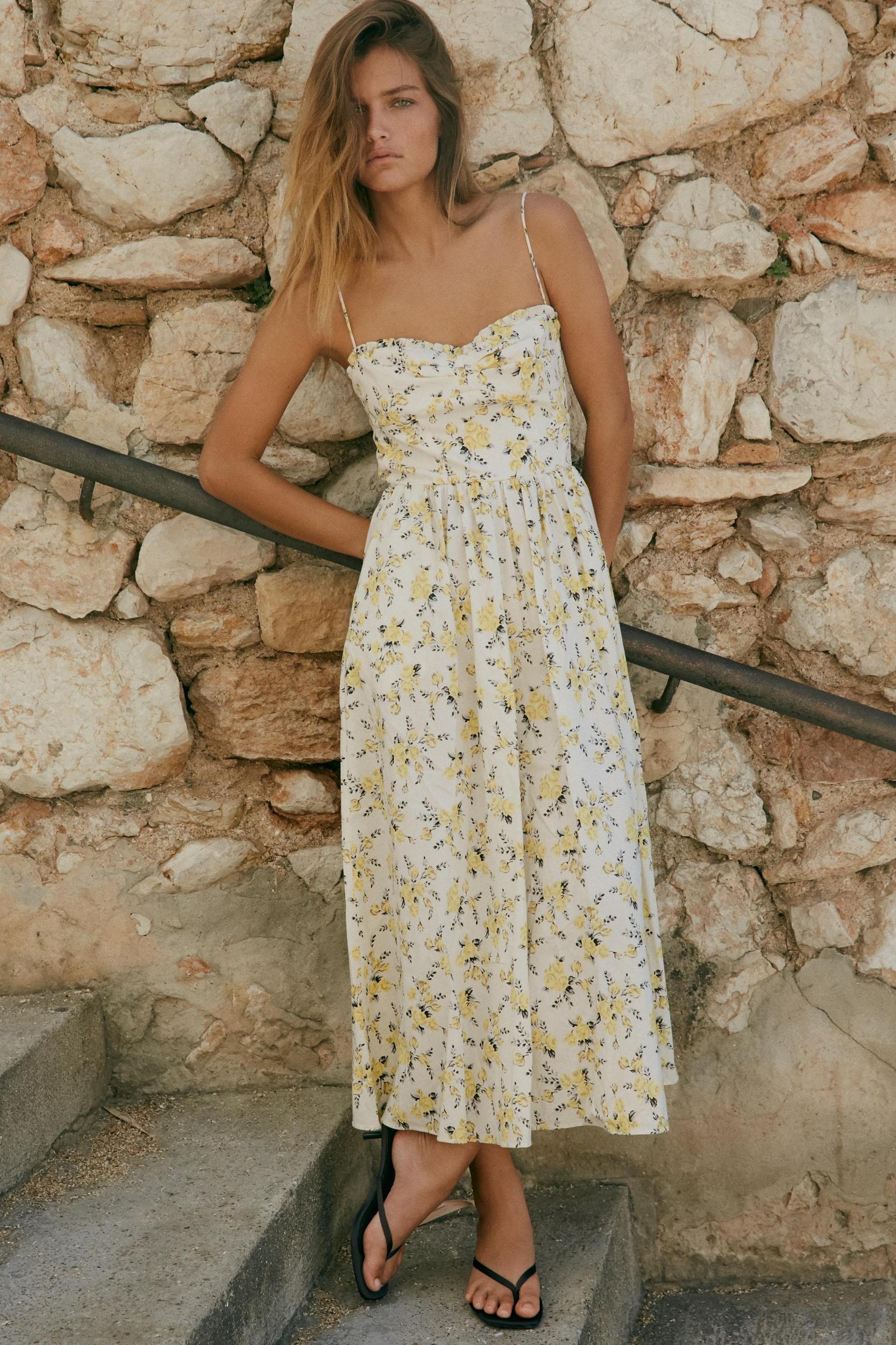 FLORAL PRINT POPLIN MIDI DRESS Product Image