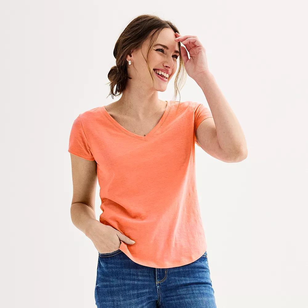 Women's Sonoma Goods For Life® Everyday Short Sleeve V-Neck Tee, Size: Medium, Brown Freeze Product Image