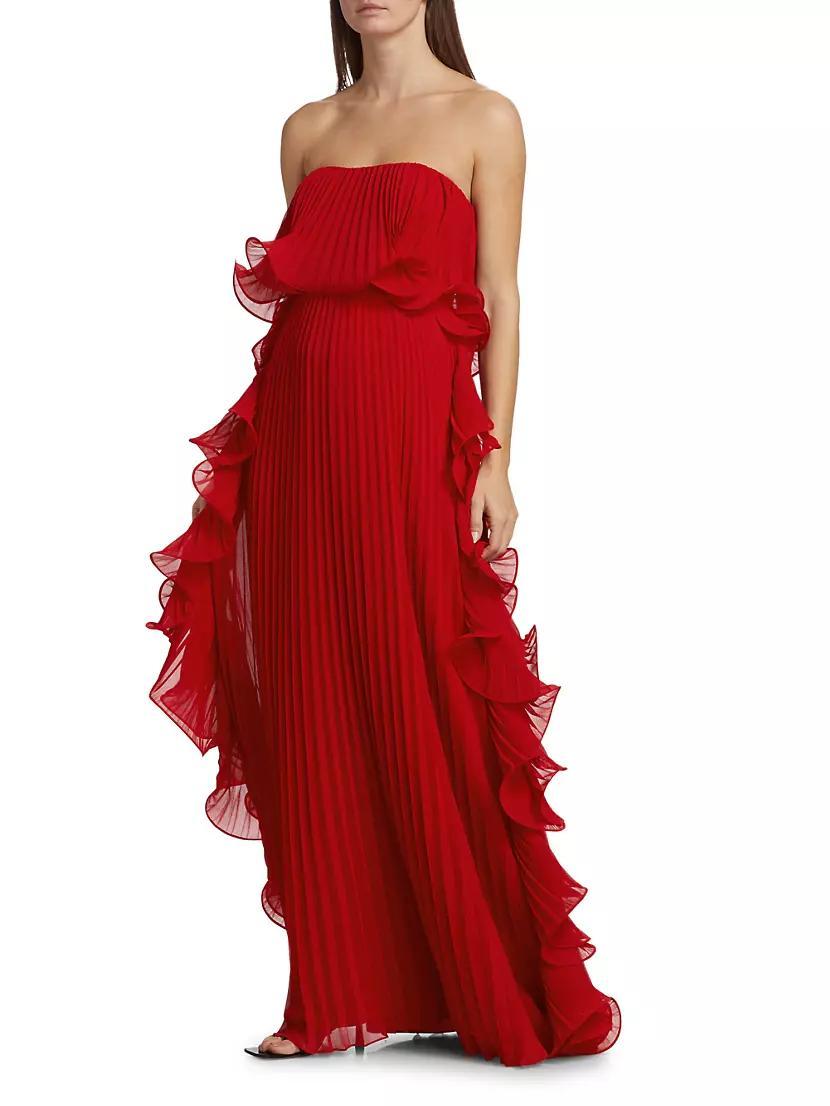Strapless Pleated Ruffle Gown Product Image