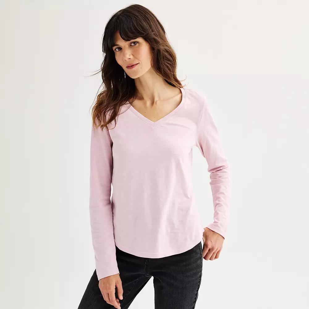 Women's Sonoma Goods For Life® Everyday Long Sleeve V-Neck Tee, Size: XXL, Light Oat Grey Product Image
