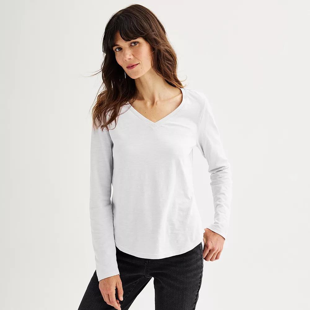 Women's Sonoma Goods For Life® Everyday Long Sleeve V-Neck Tee, Size: XS, Vital White Product Image