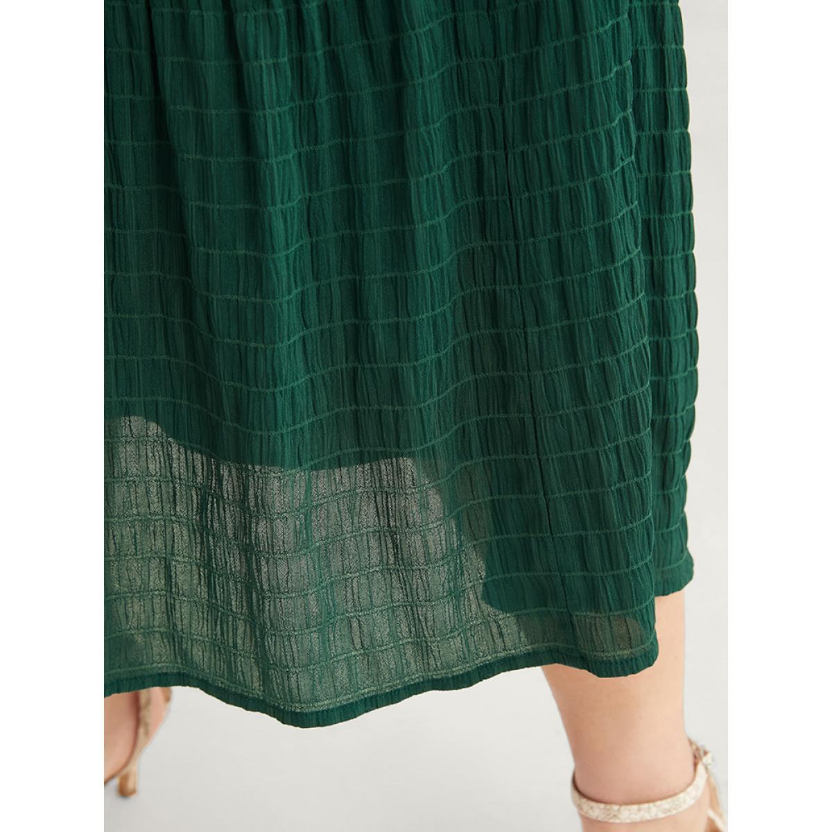 Plus Size Solid V Neck Lantern Sleeve Pocket Gingham Flutter Dress DarkGreen Women Elegant Pocket V-neck Long Sleeve Curvy Midi Dress BloomChic 10/M Product Image