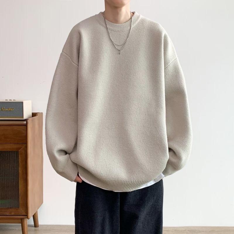 Crew Neck Plain Sweater Product Image