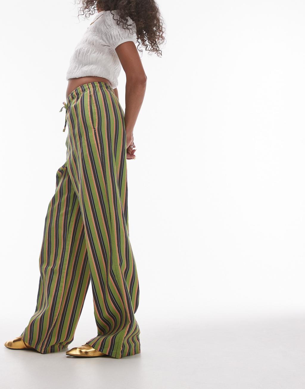 Topshop striped linen pants in multi Product Image