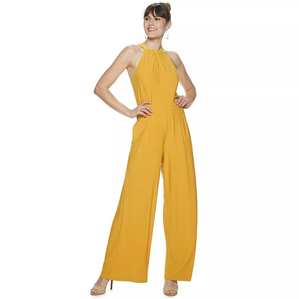 Women's Nina Leonard Wide-Leg Halter Jumpsuit, Size: XL, Gold Product Image