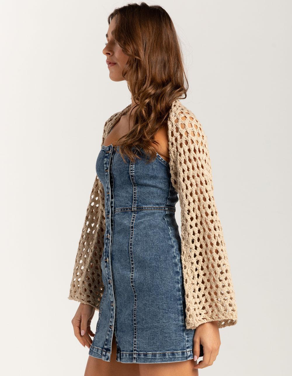 FULL TILT Chunky Open Knit Womens Shrug - TAN Product Image