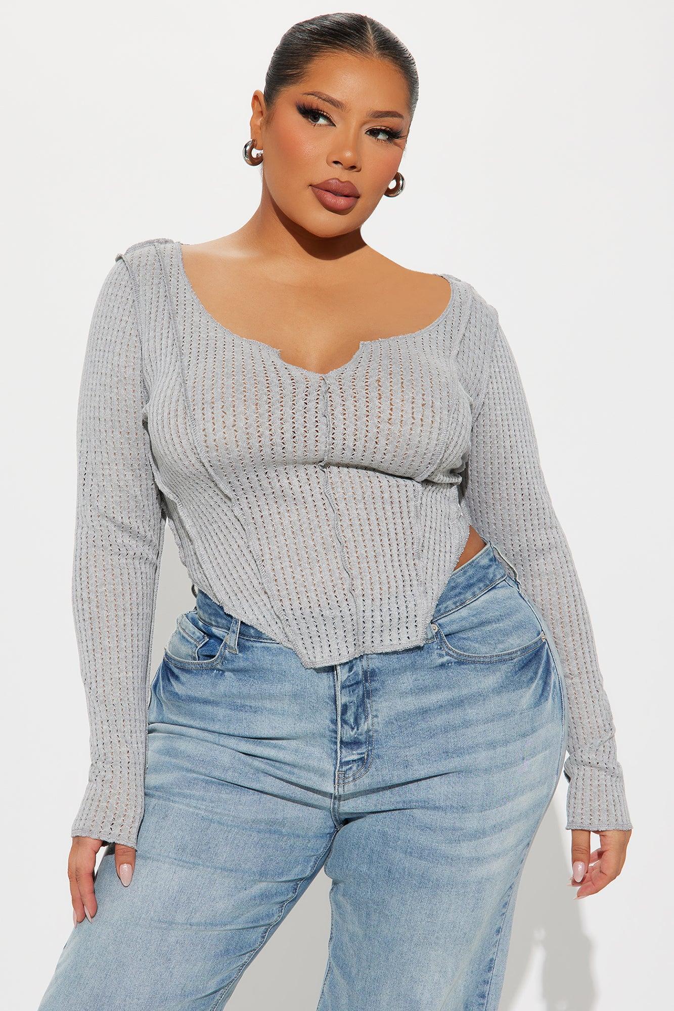 Janelle Long Sleeve Top - Heather Grey Product Image