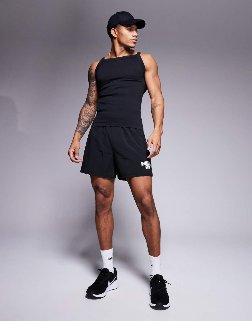 ASOS 4505 seamless ribbed square neck muscle tank top in black Product Image