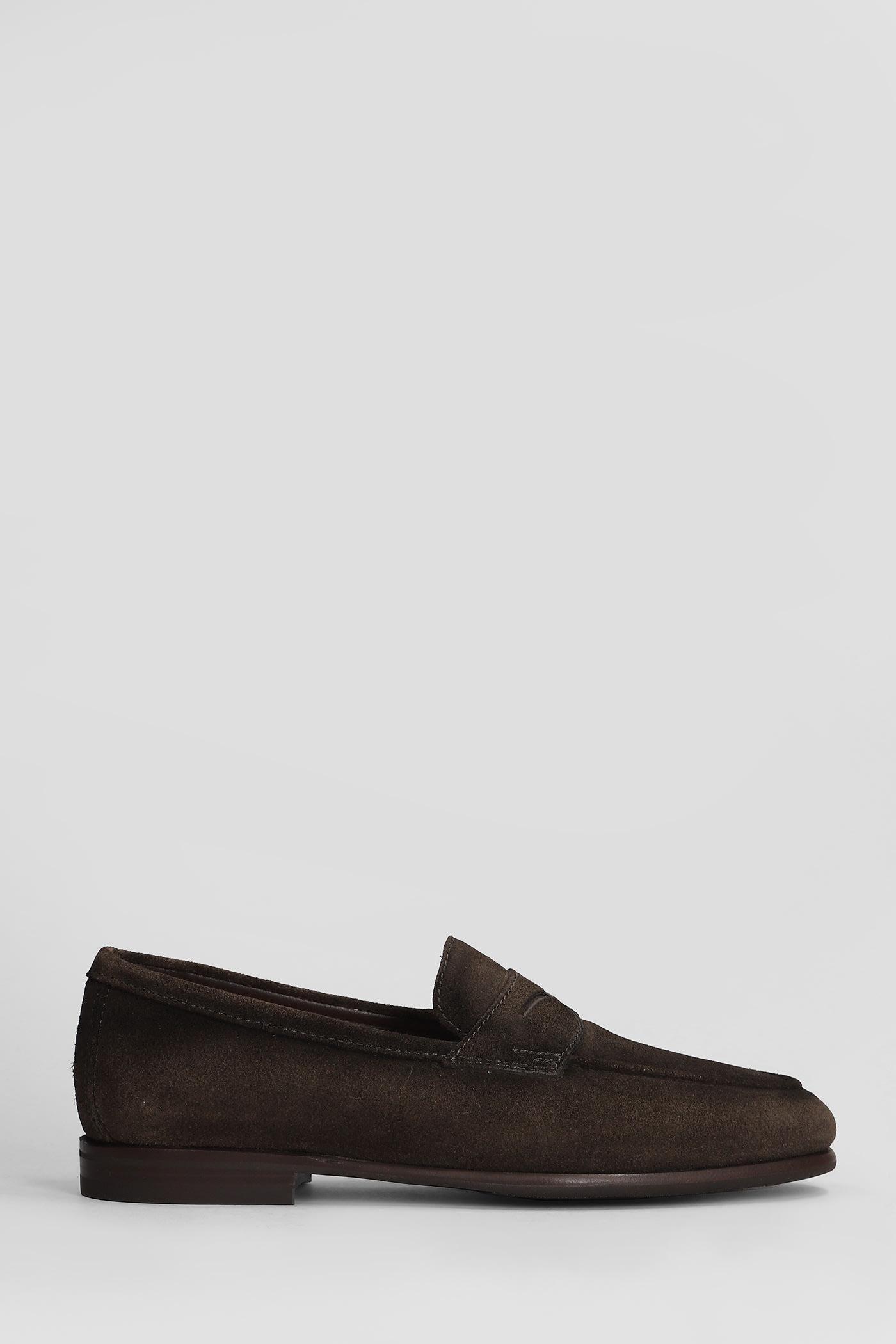 SANTONI Almond-toe Suede Loafers In Brown Product Image