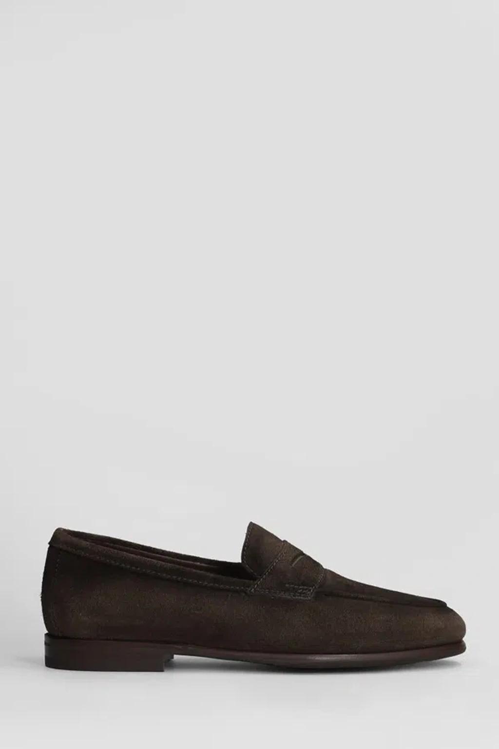 SANTONI Almond-toe Suede Loafers In Brown Product Image