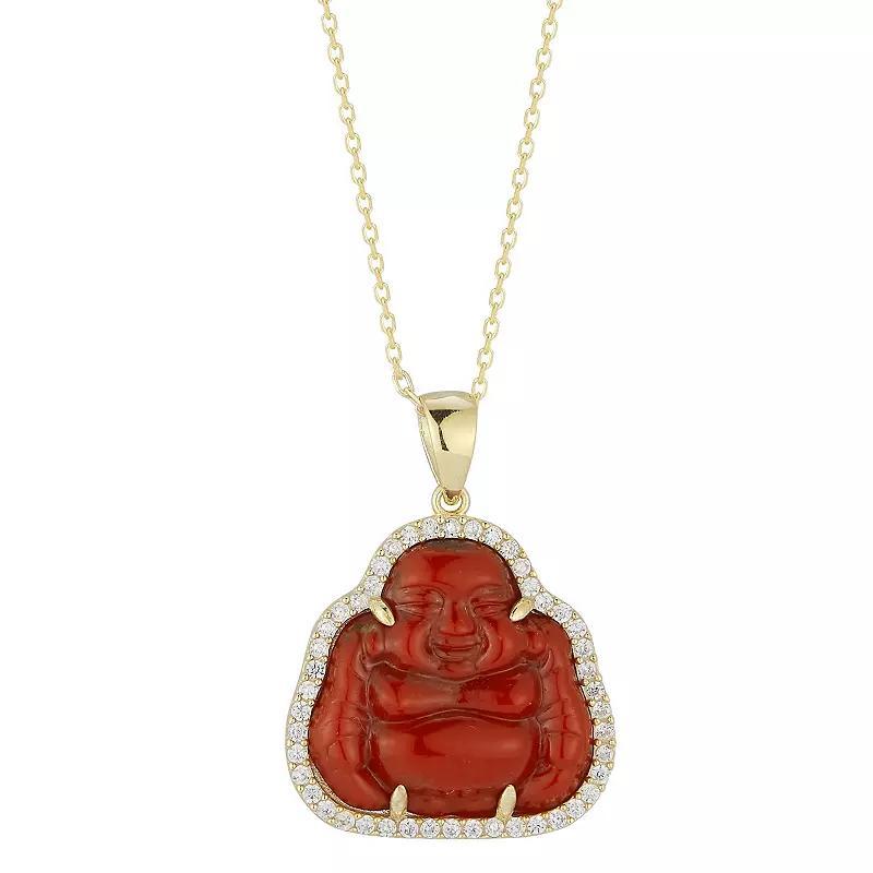 Sunkissed Sterling Cubic Zirconia & Resin Buddha Pendant Necklace, Women's, Size: 18", Gold Tone Blue Product Image