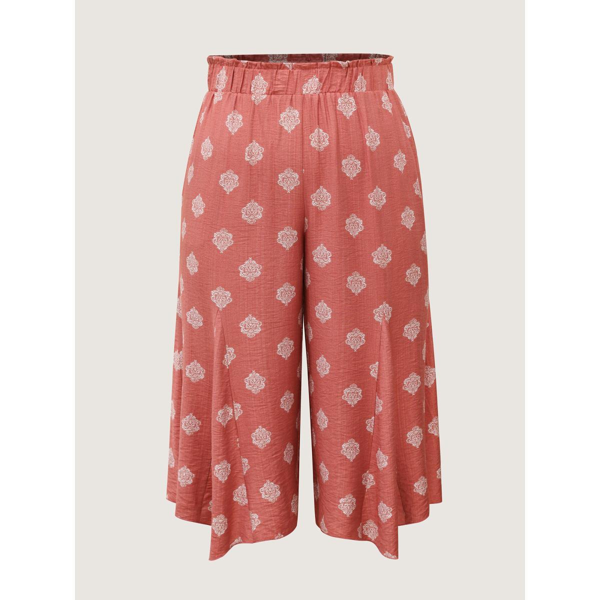Plus Size Boho Print Irregular Hem Flare Pants Women Crepe Beach Bootcut Mid Rise Vacation Pants BloomChic 14-16/1X Product Image