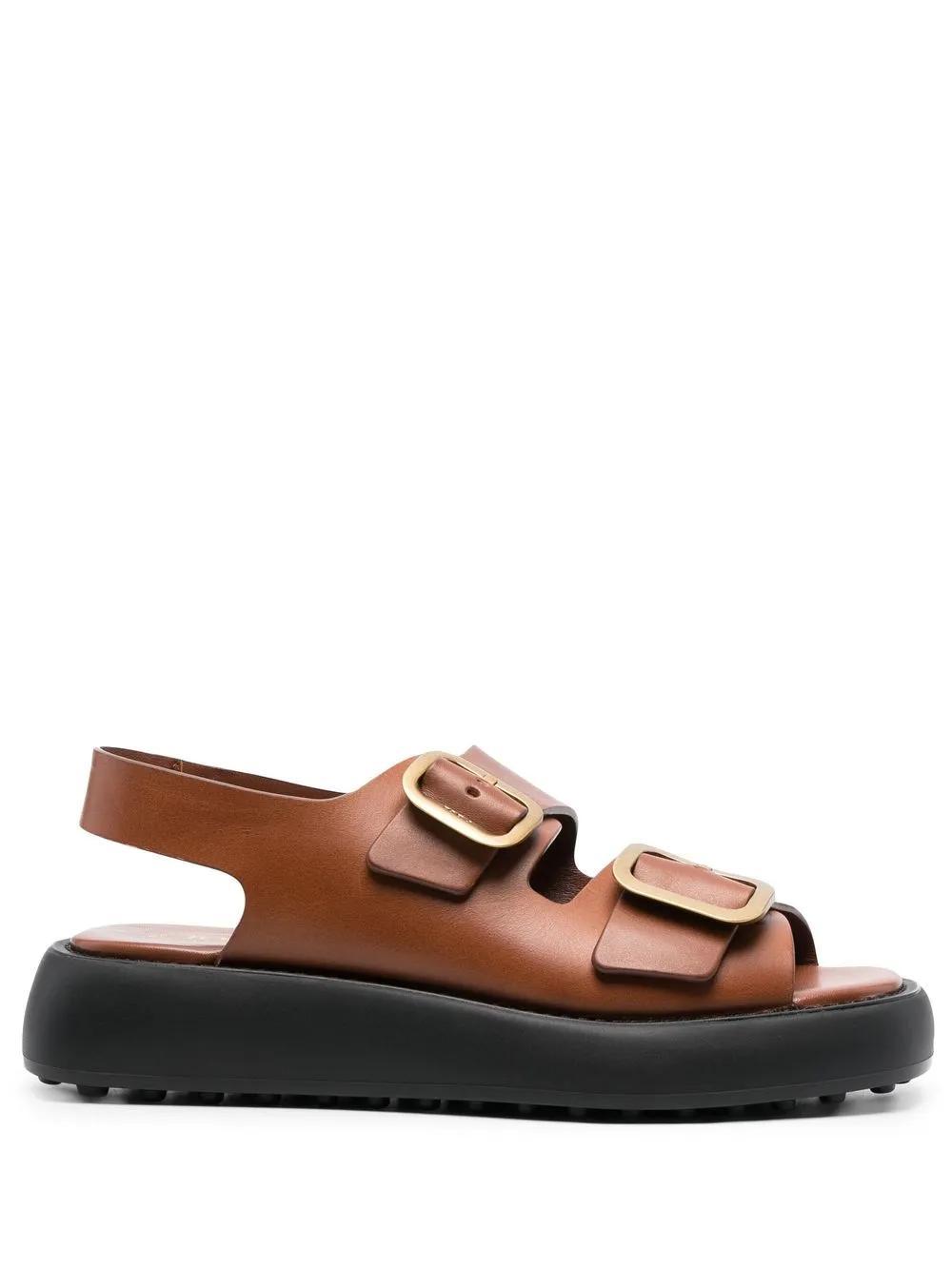 TOD'S Double-buckle Leather Sandals In Brown Product Image