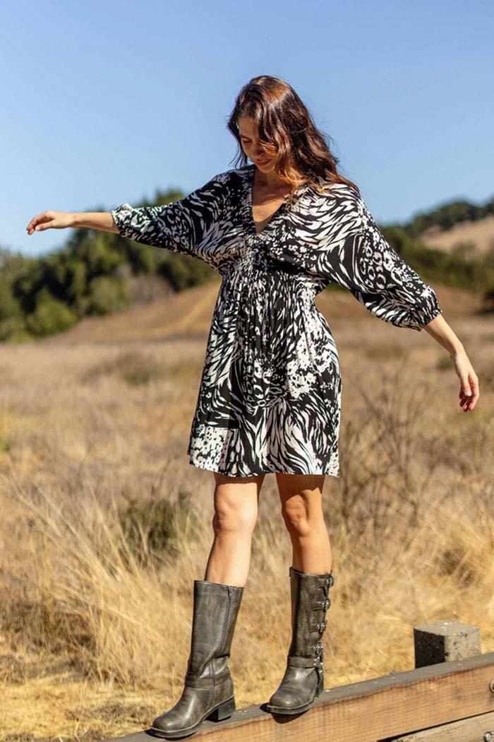 Smocked V-Neck Babydoll Mini Dress Product Image