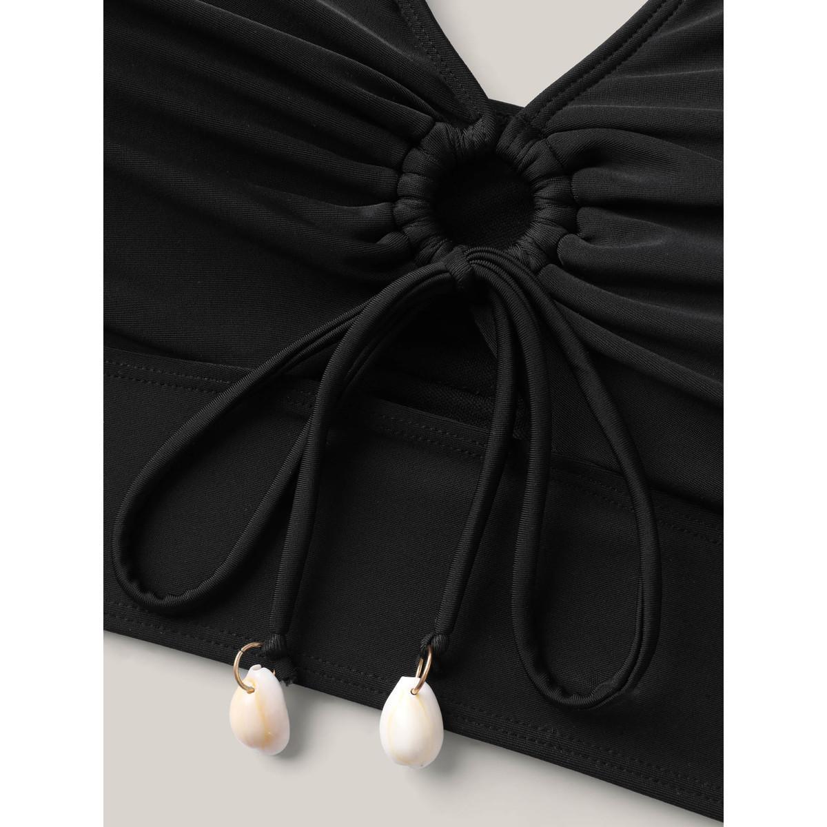 Plus Size Knotted Keyhole Crossstraps Swim Top Women's Swimwear Black Beach Tie knot High stretch Skinny V-neck Curve Swim Tops BloomChic 14-16/1X Product Image