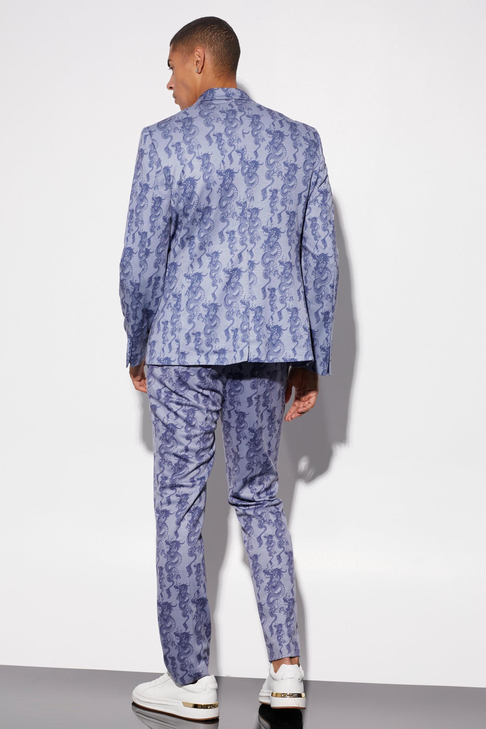 Slim Fit Wrap Dragon Printed Suit Jacket | boohooMAN USA Product Image