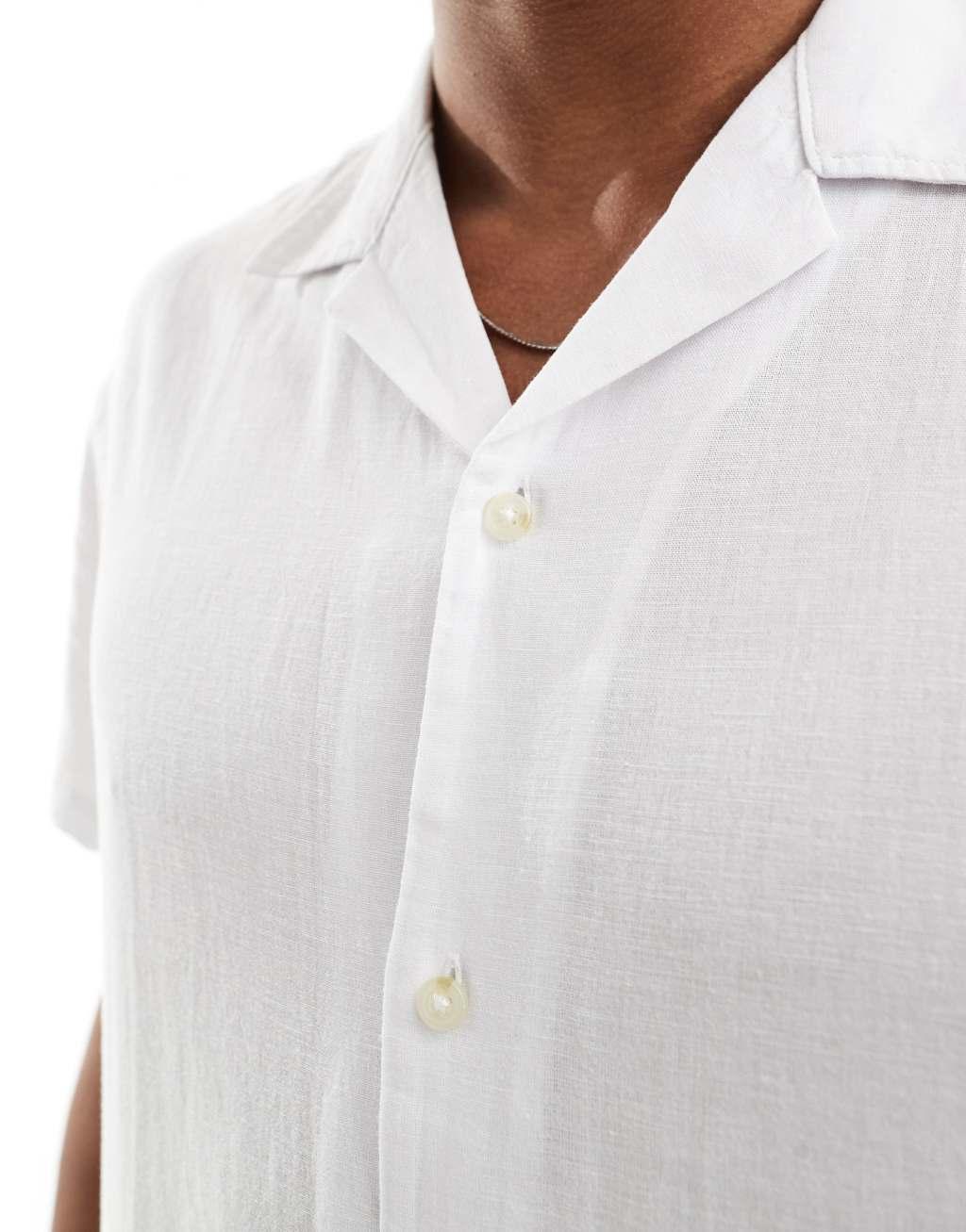 Jack & Jones linen shirt with revere collar in white Product Image