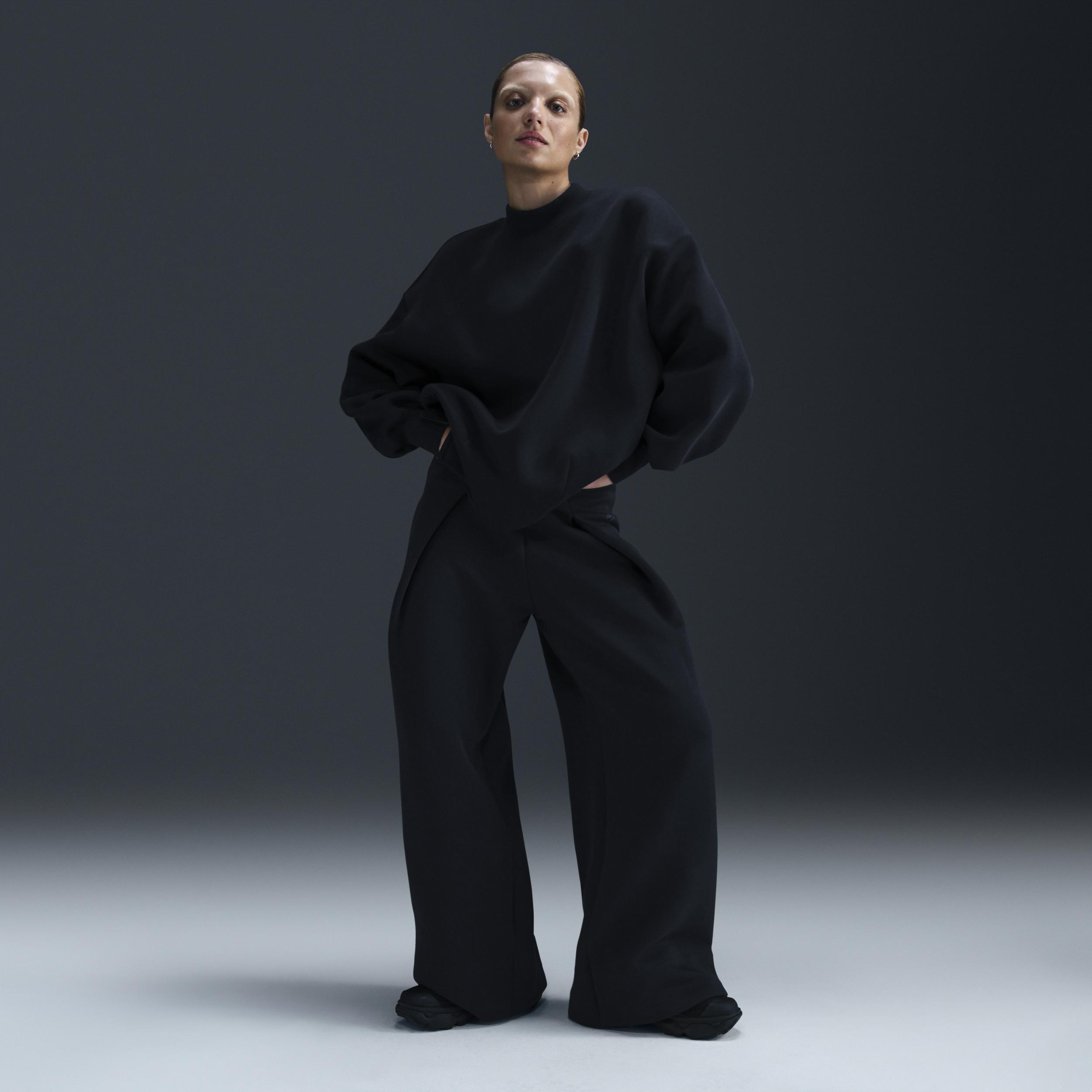 Nike Womens Sportswear Tech Fleece Oversized Crewneck Sweatshirt in Black Product Image
