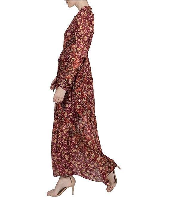 Julia Jordan Printed Chiffon Tie Neck Long Puff Sleeve Belted A-Line Dress Product Image