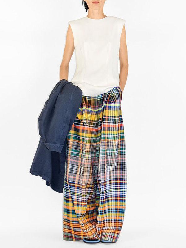 Stylish Selection Wide Leg Loose Checkerboard Printed Casual Pants Bottoms Product Image